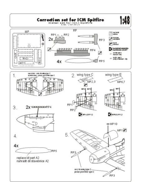 Correction set for ICM Spitfire, 1/48 - Brengun BRL48005