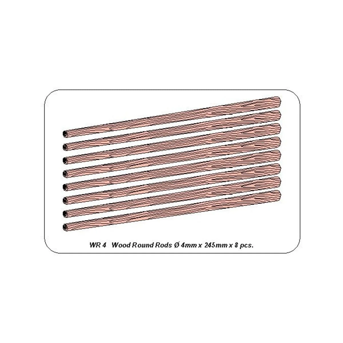 Wood round rods 4mm length 250mm x 8 pcs. - Aber Models WR4