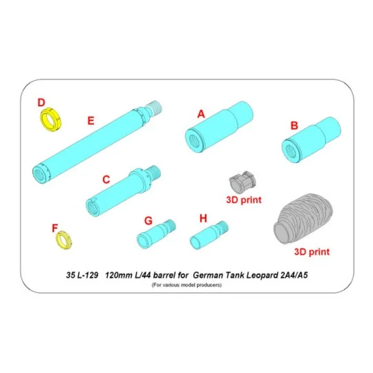 120 mm L/44 Barrel for German Tank Leopard 2A4/A5 (Universal), 1/35...