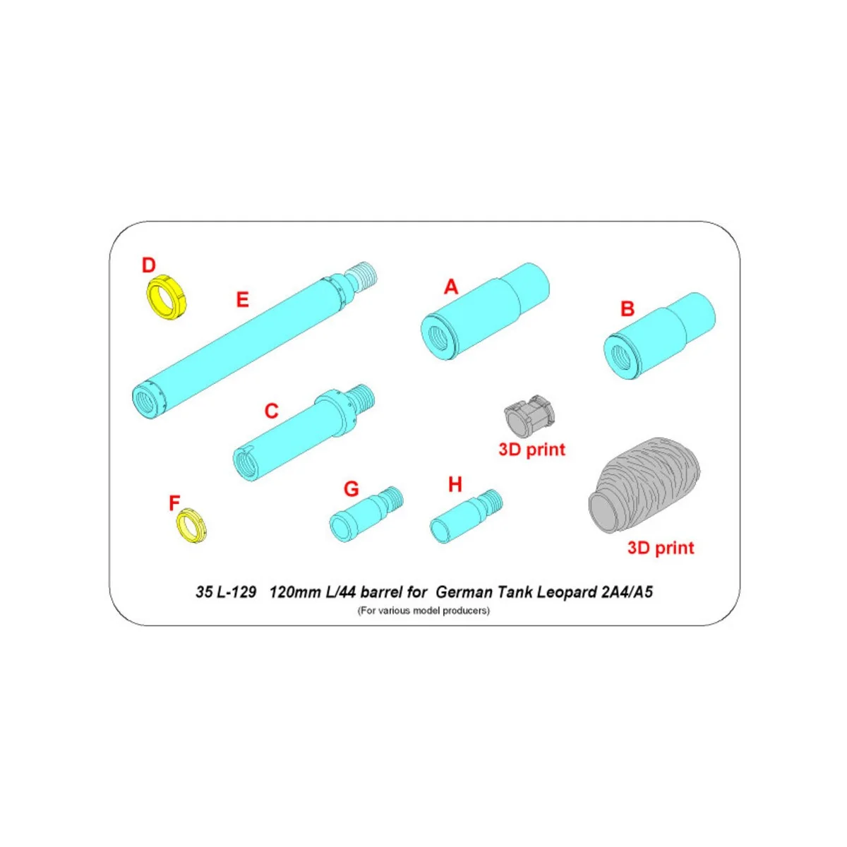 120 mm L/44 Barrel for German Tank Leopard 2A4/A5 (Universal), 1/35...