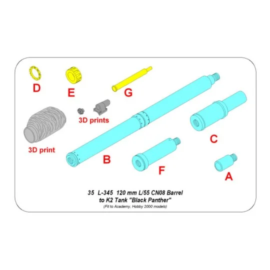 120 mm L/55 CN08 Barrel to K2 Tank Black Panther, 1/35 - Aber Model...