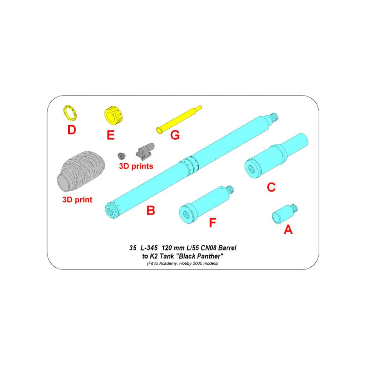 120 mm L/55 CN08 Barrel to K2 Tank Black Panther, 1/35 - Aber Model...