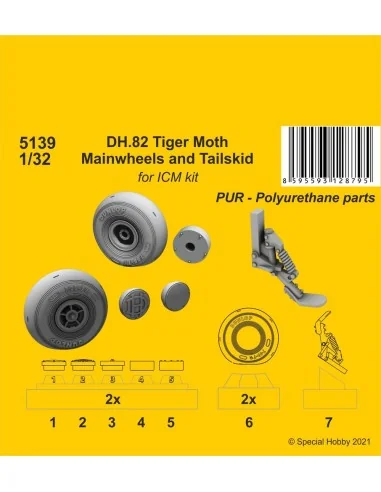 DH.82 Tiger Moth Mainwheels and Tailskid (ICM kit), 1/32 - CMK 129-...