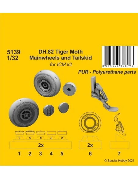 DH.82 Tiger Moth Mainwheels and Tailskid (ICM kit), 1/32 - CMK 129-...