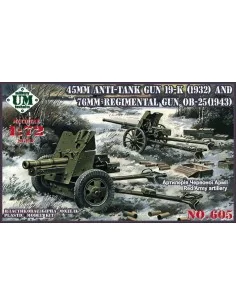 45mm Antitank gun 19-K (1932) and 76mm Regimental gun OB-25 (1943),...