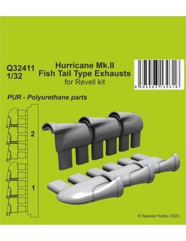 Hurricane Mk.II Fish Tail Type Exhausts, 1/32 - CMK 129-Q32411