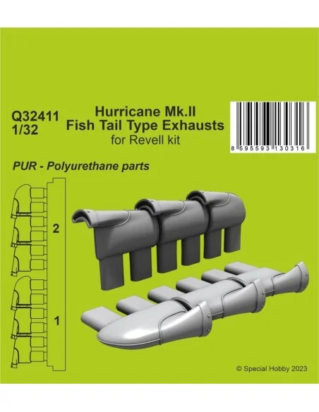 Hurricane Mk.II Fish Tail Type Exhausts, 1/32 - CMK 129-Q32411