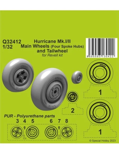 Hurricane Mk.I/II Main Wheels (Four Spoke Hubs) and Tailwheel, 1/32...