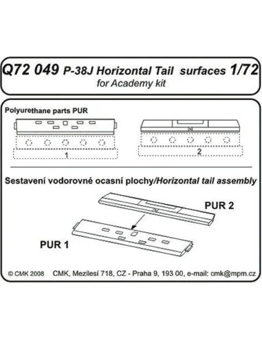 P-38J Lightning Tail horizontal surfaces für Academy Bausatz, 1/72 ...
