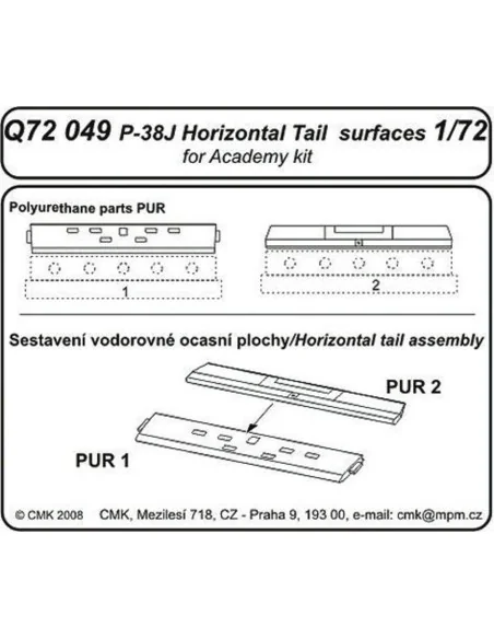 P-38J Lightning Tail horizontal surfaces für Academy Bausatz, 1/72 ...