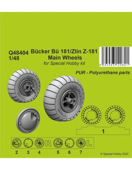 Bücker Bü 181/Zlin Z-181 Main Wheels, 1/48 - CMK 129-Q48404