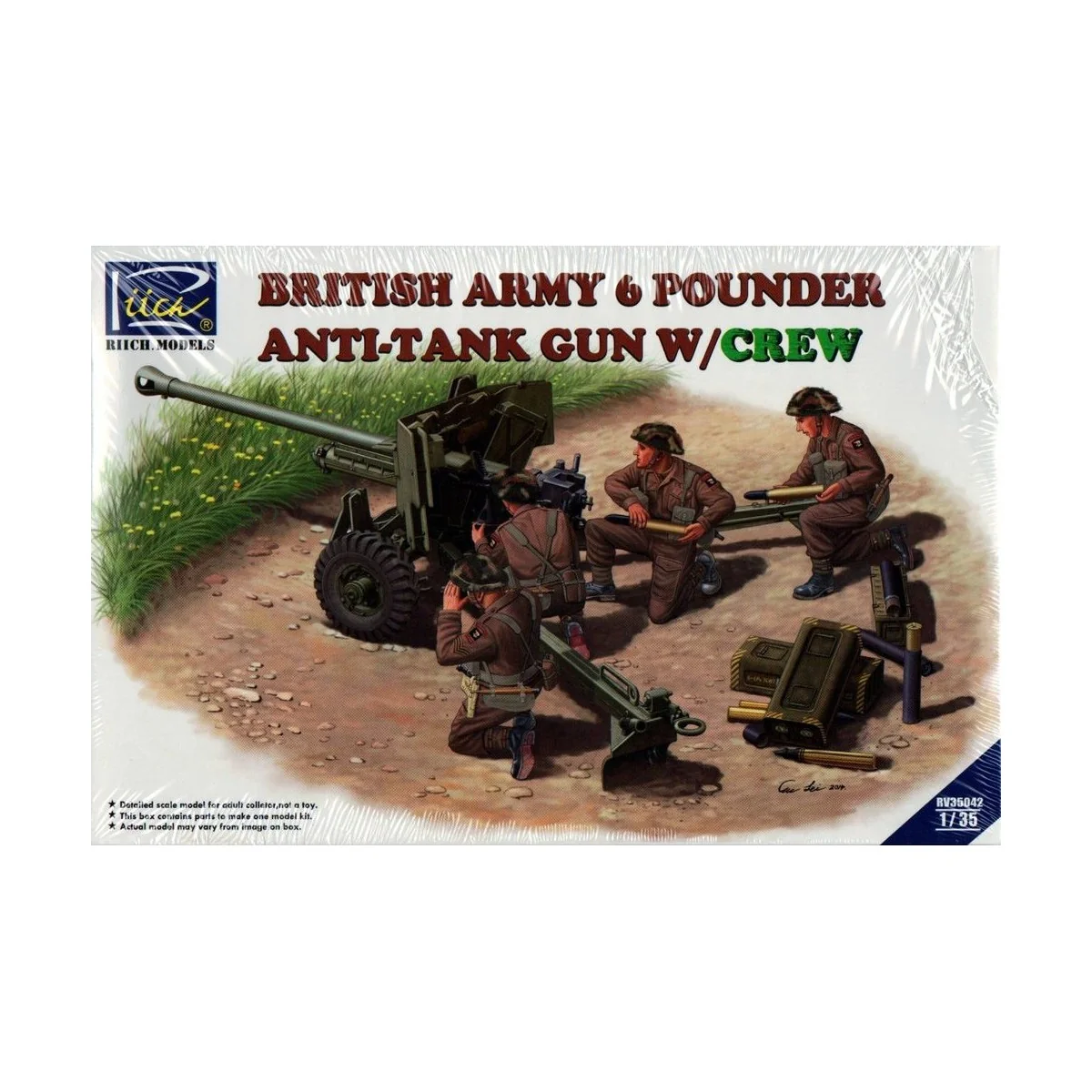 British Army 6 Pounder Infantry Anti-tank Gun w/Crews (4 figures), ...