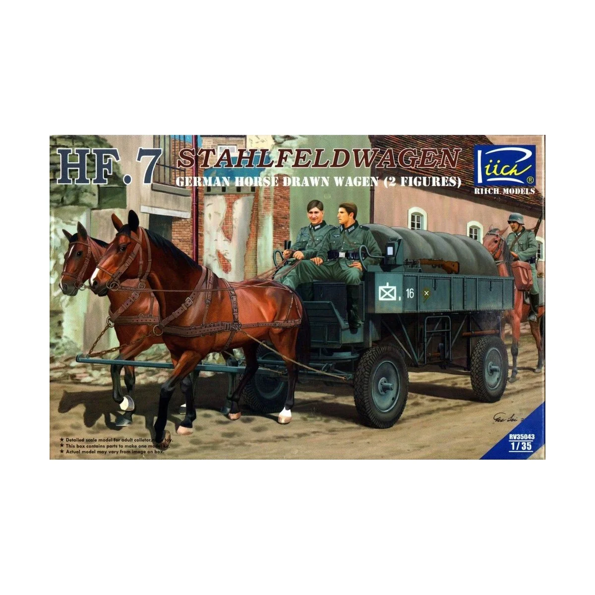 German Hf.7 Horse drawn Steel field wage w/2Horses &2 Figures - Rii...