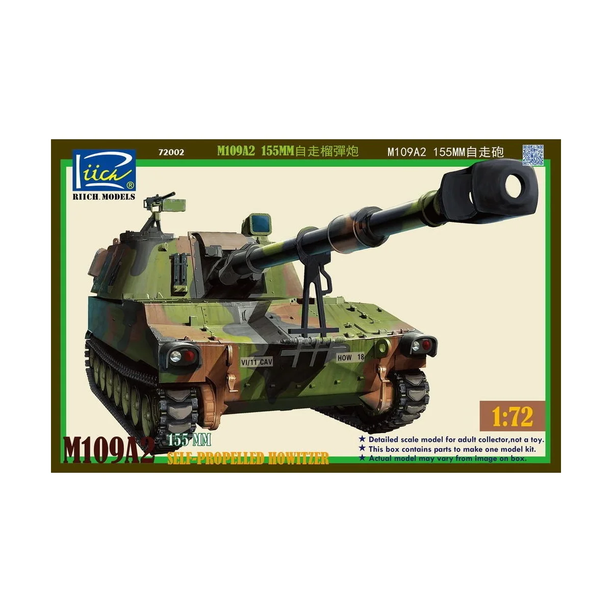 M109A2 155MM Self-Propelled Howitzer, 1/72 - Riich Models RT72002