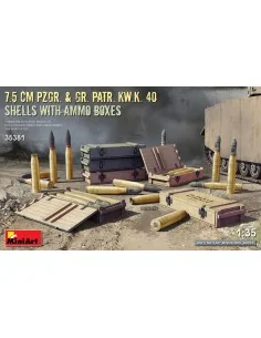 7.5 cm Pzgr. & Gr. Patr. Kw.K. 40 Shells with Ammo Boxes, 1/35 - Mi...