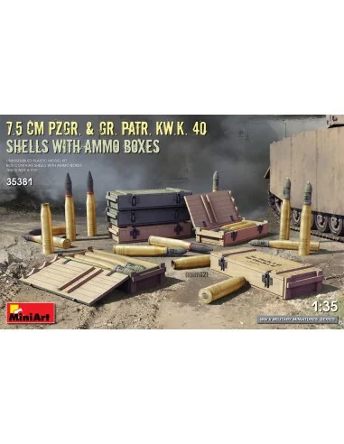 7.5 cm Pzgr. & Gr. Patr. Kw.K. 40 Shells with Ammo Boxes, 1/35 - Mi...