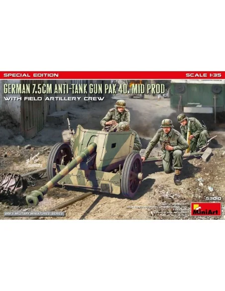 German 7.5cm Anti-Tank Gun PaK 40. Mid Prod w/ Artillery Crew. Spec...
