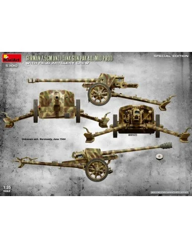 German 7.5cm Anti-Tank Gun PaK 40. Mid Prod w/ Artillery Crew. Spec...