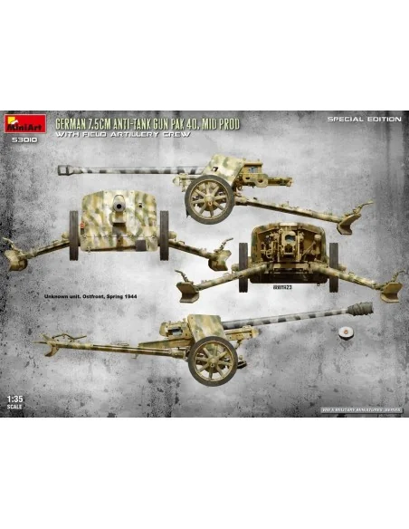 German 7.5cm Anti-Tank Gun PaK 40. Mid Prod w/ Artillery Crew. Spec...