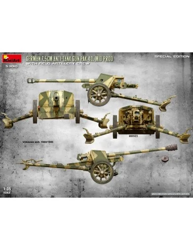 German 7.5cm Anti-Tank Gun PaK 40. Mid Prod w/ Artillery Crew. Spec...