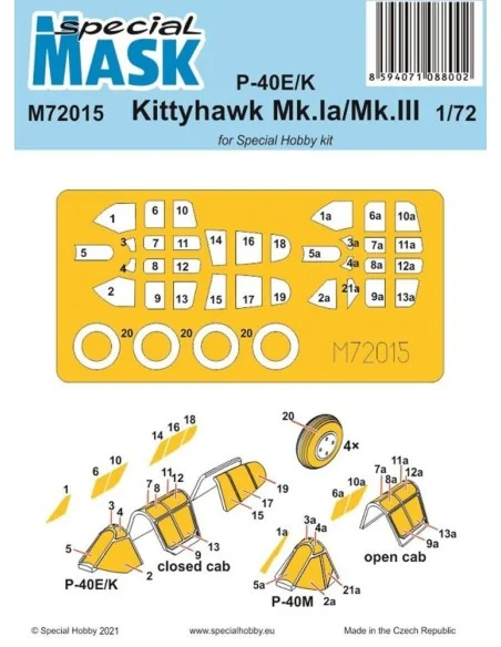 P-40E/K/Kittyhawk Mk.Ia/Mk.III Mask, 1/72 - Special Hobby 100-M72015