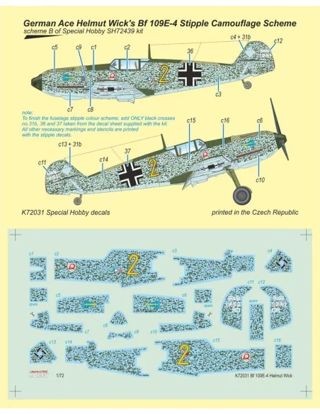 Bf 109E-4 German Ace H. Wick Decal Motley Camo, 1/72 - MPM 100-K72031