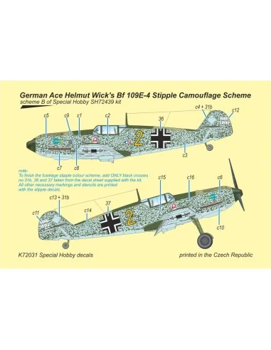 Bf 109E-4 German Ace H. Wick Decal Motley Camo, 1/72 - MPM 100-K72031