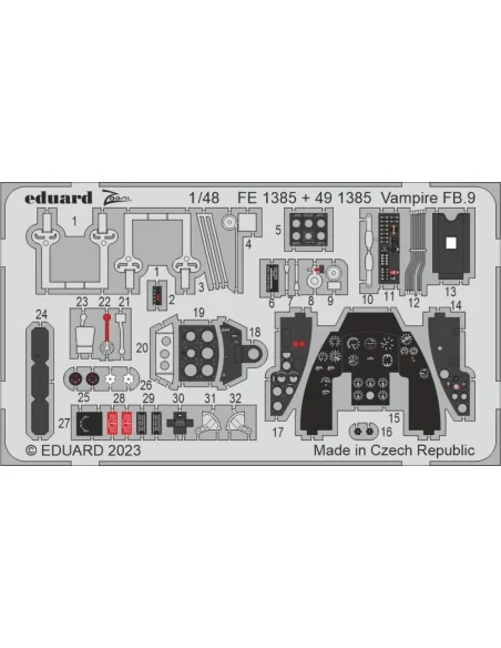 Vampire FB.9 1/48 AIRFIX, 1/48 - Eduard Accessories FE1385