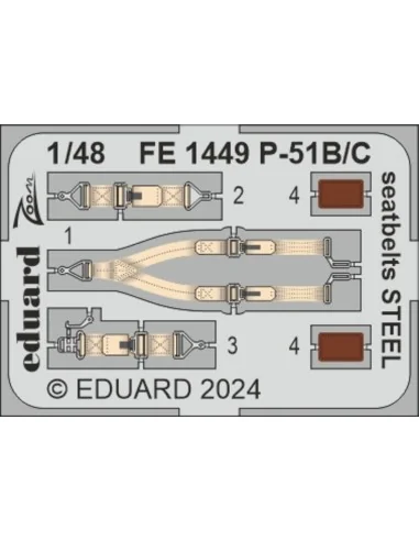 P-51B/C seatbelts STEEL EDUARD, 1/48 - Eduard Accessories FE1449