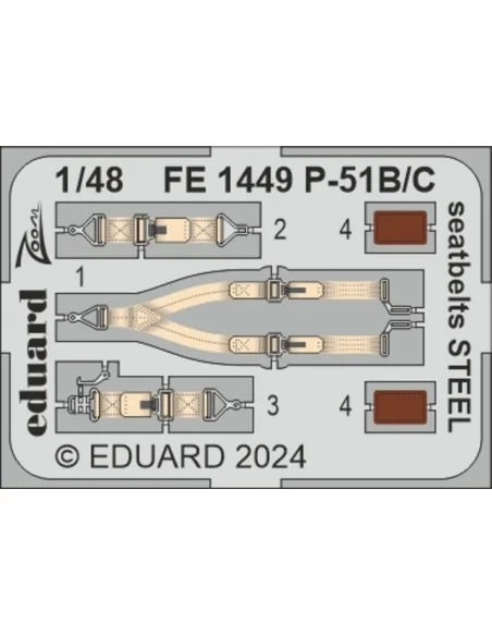 P-51B/C seatbelts STEEL EDUARD, 1/48 - Eduard Accessories FE1449