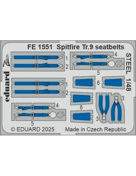 Spitfire Tr.9 seatbelts STEEL AIRFIX, 1/48 - Eduard Accessories FE1551