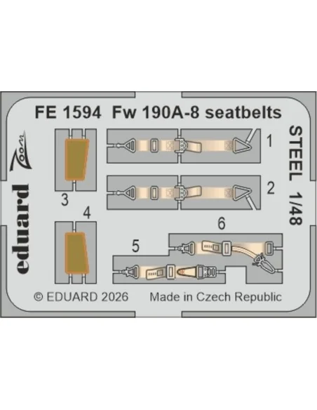 Fw 190A-8 seatbelts STEEL for Hobby Boss, 1/48 - Eduard Accessories...