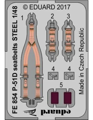 P-51D seatbelts STEEL for Airfix, 1/48 - Eduard Accessories FE854
