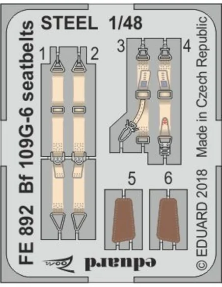 Bf 109G-6 seatbelts STEEL f.Tamiya, 1/48 - Eduard Accessories FE892