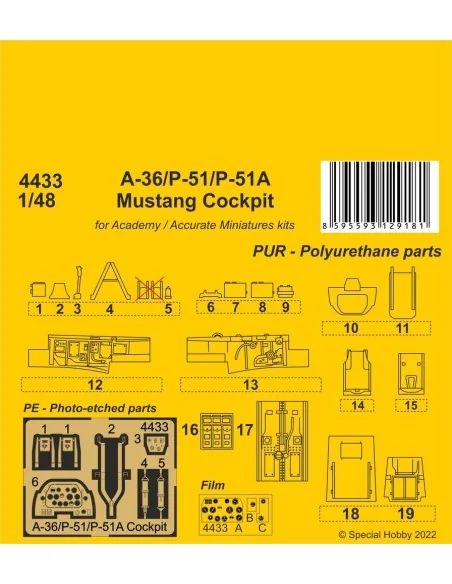 A-36/P-51/P-51A Mustang Cockpit, 1/48 - CMK 129-4433