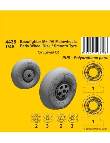 Beufighter Mk.I/VI Mainwheels - Early Wheel Hub / Smooth Tyre, 1/48...