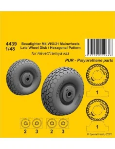 Beufighter Mk.VI/X/21 Mainwheels - Late Wheel Disk / Hexagonal Trea...