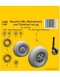 Beaufort Mk.I Mainwheels and Tailwheel w/Leg, 1/48 - CMK 129-4456