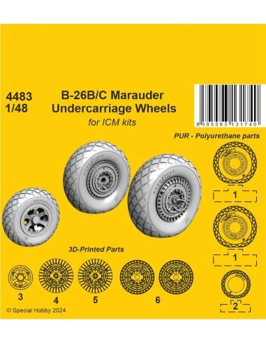 B-26B/C Marauder Undercarriage Wheels / for ICM kit, 1/48 - CMK 129...
