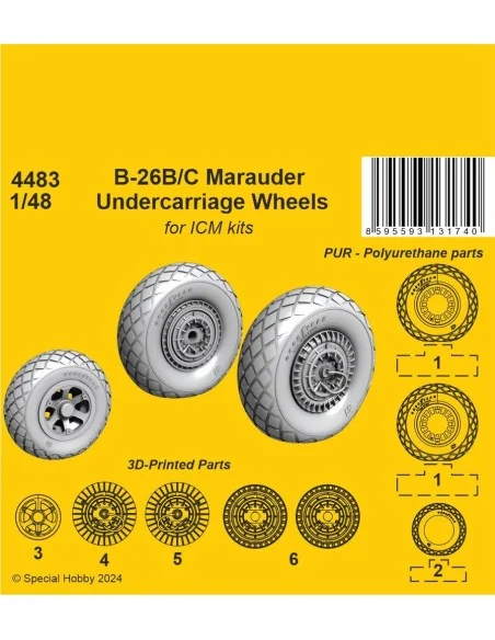 B-26B/C Marauder Undercarriage Wheels / for ICM kit, 1/48 - CMK 129...