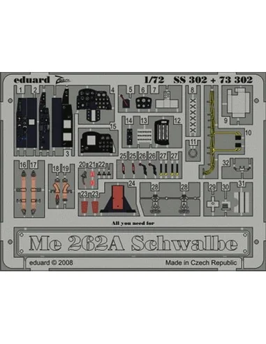Me 262A Schwalbe für Academy Bausatz, 1/72 - Eduard Accessories SS302
