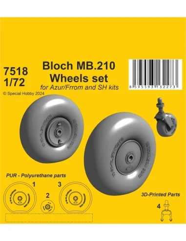 Bloch MB.210 Mainwheels and Tailwheel w/Leg, 1/72 - CMK 129-7518