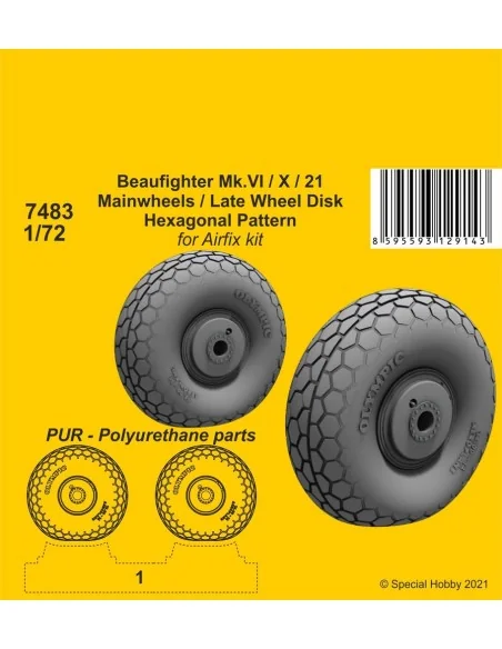 Beaufighter Mk.VI/X/21 Mainwheels - Late Wheel Disk / Hexagonal Tre...