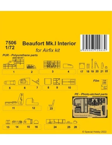 Beaufort Mk.I Interior for Airfix kit, 1/72 - CMK 129-7506