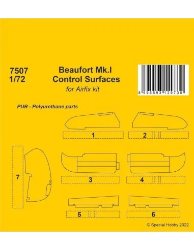 Beaufort Mk.I Control Surfaces 1/72 / for Airfix kit, 1/72 - CMK 12...