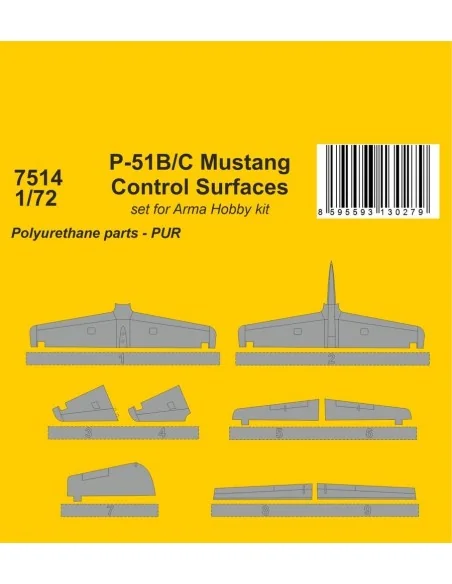 [NO_DESC] P-51B/C Mustang Control Surfaces 1/72 / for Arma Hobby ki...