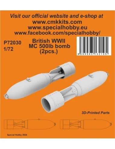 British WWII MC 500lb bomb Mk.IV (2pcs.), 1/72 - CMK 129-P72030