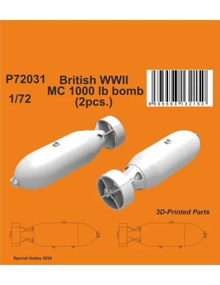 British WWII MC 1000lb bomb Mk.I (2pcs.), 1/72 - CMK 129-P72031