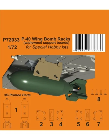 P-40 Wing Bomb Racks (w/plywood support boards), 1/72 - CMK 129-P72033