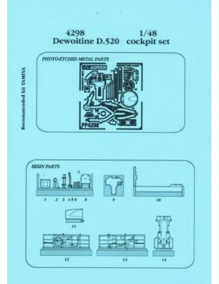 Dewoitine D.520 Cockpit Set für Tamiya Bausatz, 1/48 - Aires 4298
